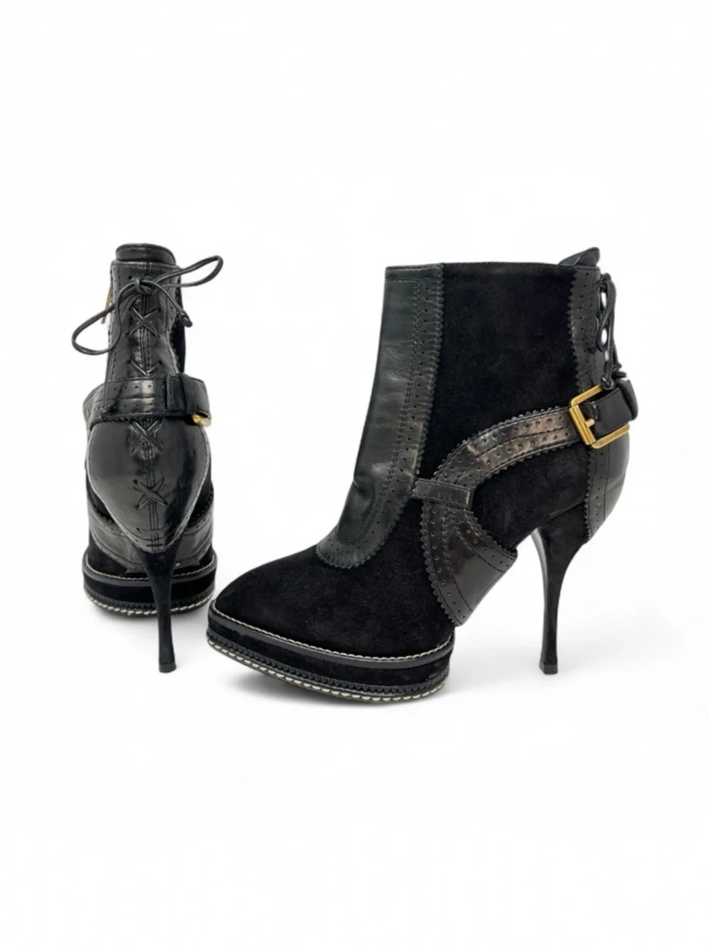 Christian Dior Galliano Vintage 90s Y2K Black Suede Leather Ankle Boots 37.5 7